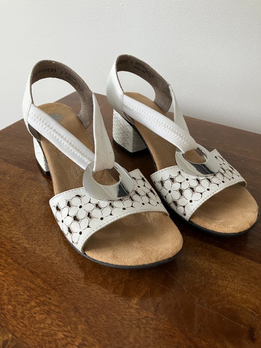 Rieker Women's White Sandals Block Heel Size 36